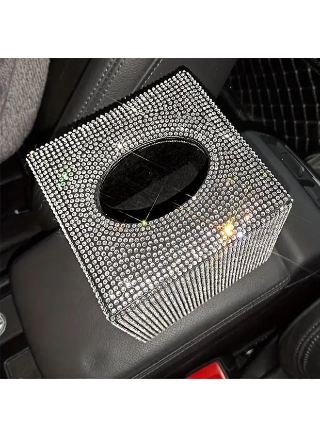 White Rhinestone Tissue Box Holder Sparkling Car Interior Accessory for Home Office Vehicle - Image 2